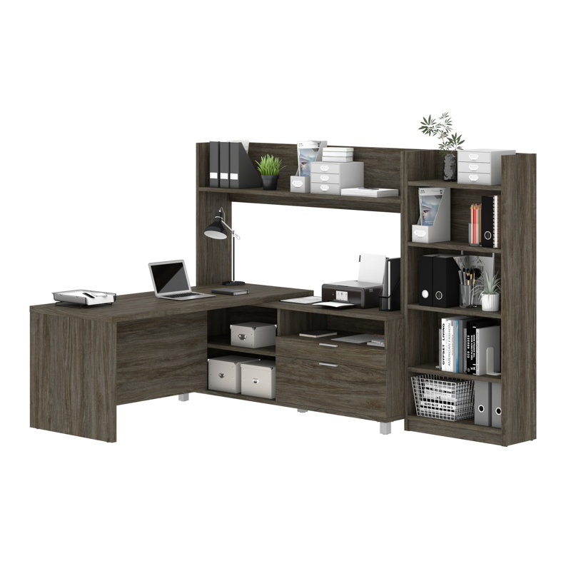Upper Square™ DeSandre LShape Executive Desk with Hutch and Bookcase